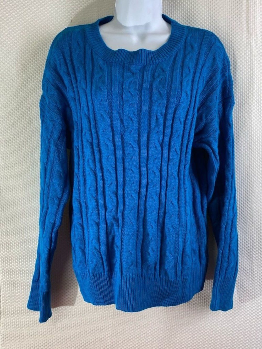 Blue Cable Knit Crewneck Pullover Sweater Size L